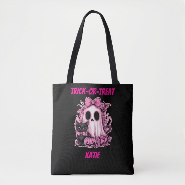 Bolsa Tote Fantasma Rosa-Gelado Personalizado Halloween (Frente)