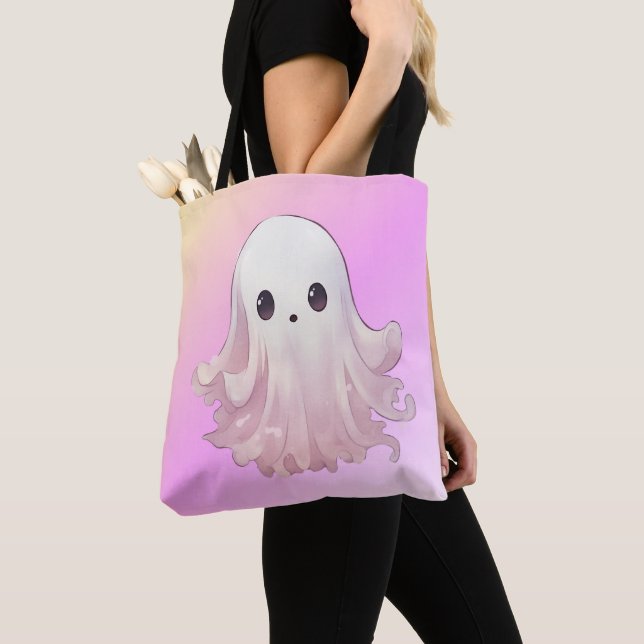 Bolsa Tote Fantasma Rosa Super Fofo de Halloween (Close Up)