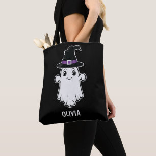 Bolsa Tote Fantasma Sorridente Fofo Vestindo um Chapéu de Bru