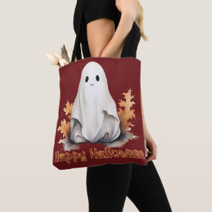 Bolsa Tote Fantasma Super Fofo Deixa Folhas de Outono Vermelh
