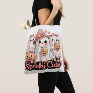 Bolsa Tote Fantasmagóricos Fantasmas Cor-de-Rosa e Abóbora de