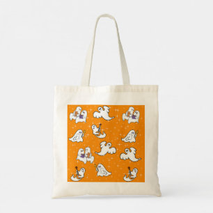 Bolsa Tote Fantasmas bonitos do Halloween em fundo laranja