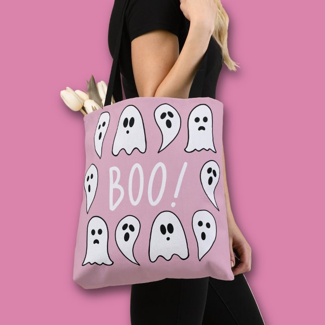 Bolsa Tote Fantasmas de Halloween Boo (Pink and white ghosts Halloween tote bag)