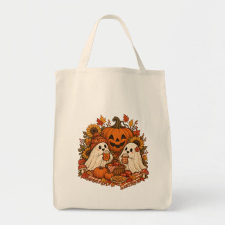 Bolsa Tote Fantasmas de Halloween Fofos Abóbora Piquenique As