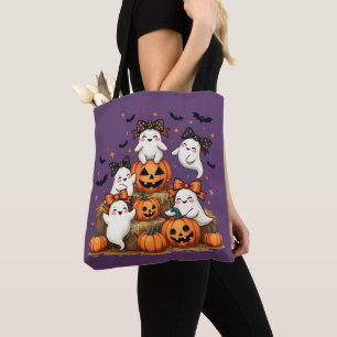 Bolsa Tote Fantasmas de Halloween Fofos em Laços Coquette e A