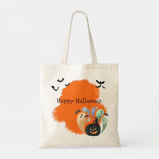 Bolsa Tote Fantasmas do Dia de as Bruxas engraçado e Pumpkin  (Verso)