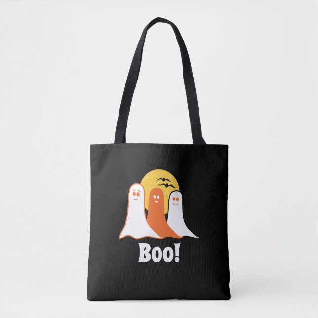 Bolsa Tote Fantasmas do Halloween Boo, crianças, família (Frente)