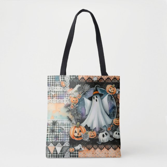 Bolsa Tote Fantasmas e Pumpkins #1 (Frente)