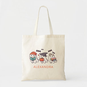 Bolsa Tote Fantasmas Fofos Personalizados Lendo Livros Hallow