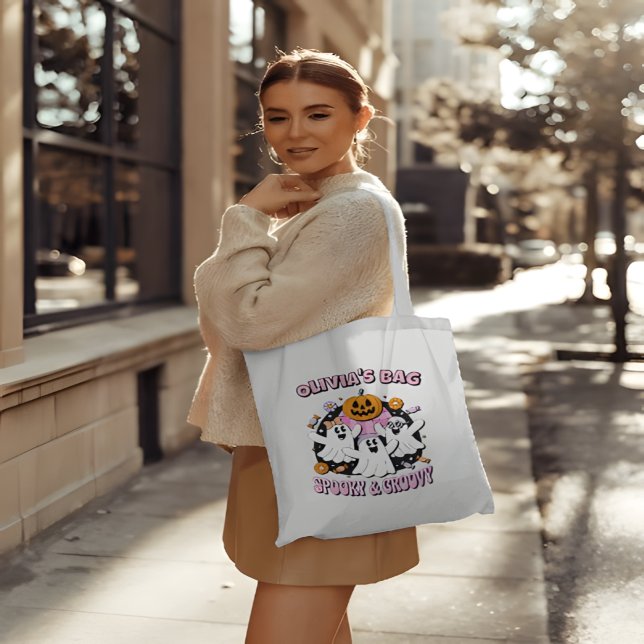 Bolsa Tote Fantasmas Retro Spooky e Groovy Personalizados (Criador carregado)