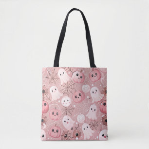 Bolsa Tote Fantasmas Rosa e Pumpkins Whimseen