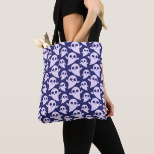 Bolsa Tote Fantasmas Roxos Claros Padrão Azul Escuro Hallowee