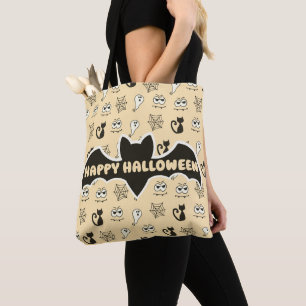 Bolsa Tote Fantasmas, teias-aranha e Gatos Pretos Amarelos