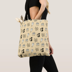 Bolsa Tote Fantasmas, teias-aranha e Gatos Pretos Amarelos