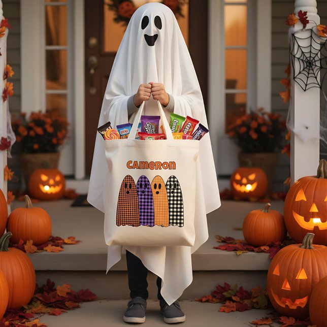 Bolsa Tote Fantasmas Xadrez de Halloween (Criador carregado)