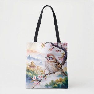 Bolsa Tote Fantasy Blossom de Ave Chinês Bonito