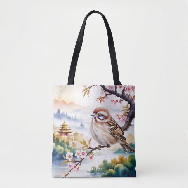 Bolsa Tote Fantasy Blossom de Ave Chinês Bonito (Frente)