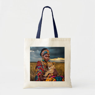 Bolsa Tote Fantasy Cute African Woman Lion