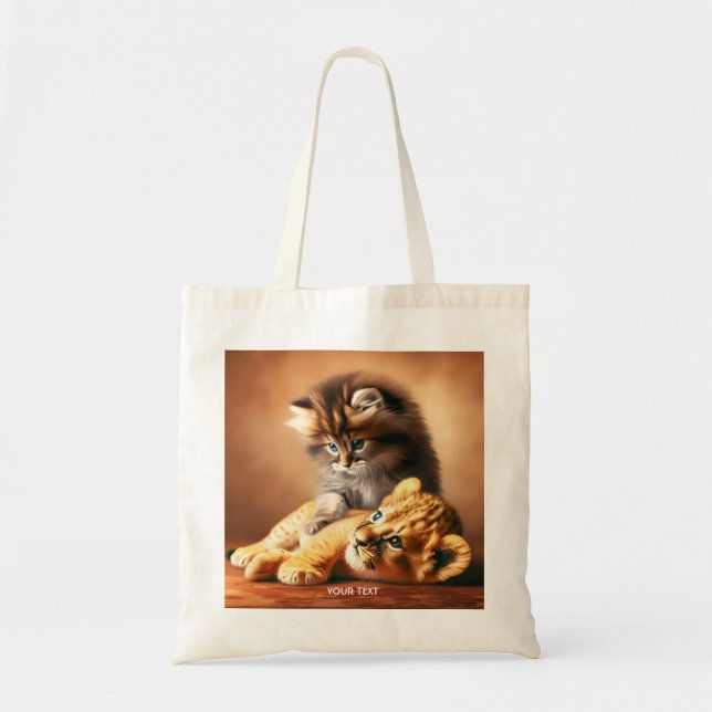 Bolsa Tote Fantasy Cute Kitten Brincando Com Tigre (Frente)