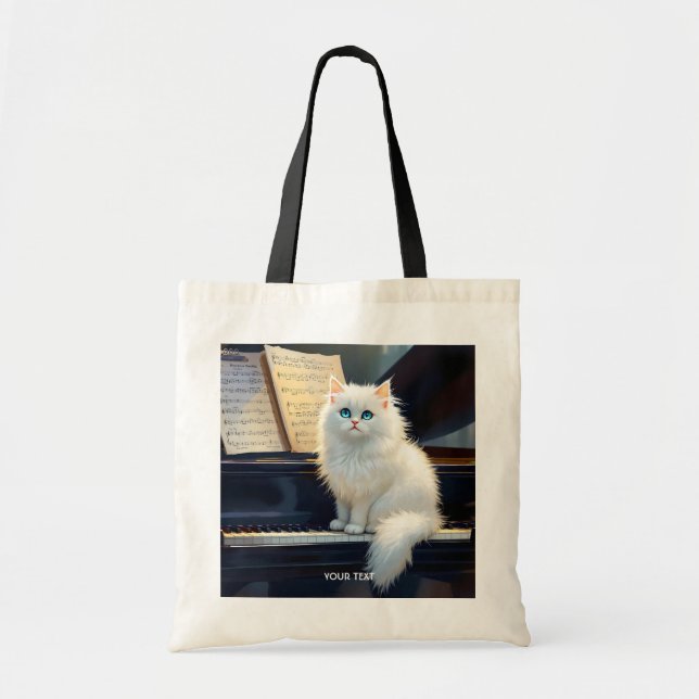 Bolsa Tote Fantasy Cute Ragdoll Cat Em Piano (Frente)