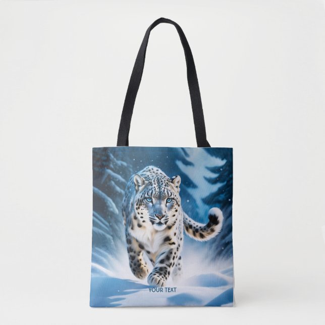 Bolsa Tote Fantasy Cute Snow Leopard Correndo (Frente)