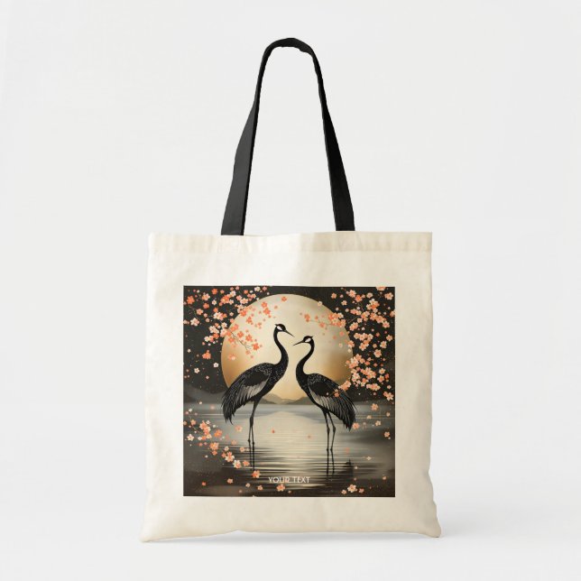 Bolsa Tote Fantasy Cute Two Black Cranes (Frente)