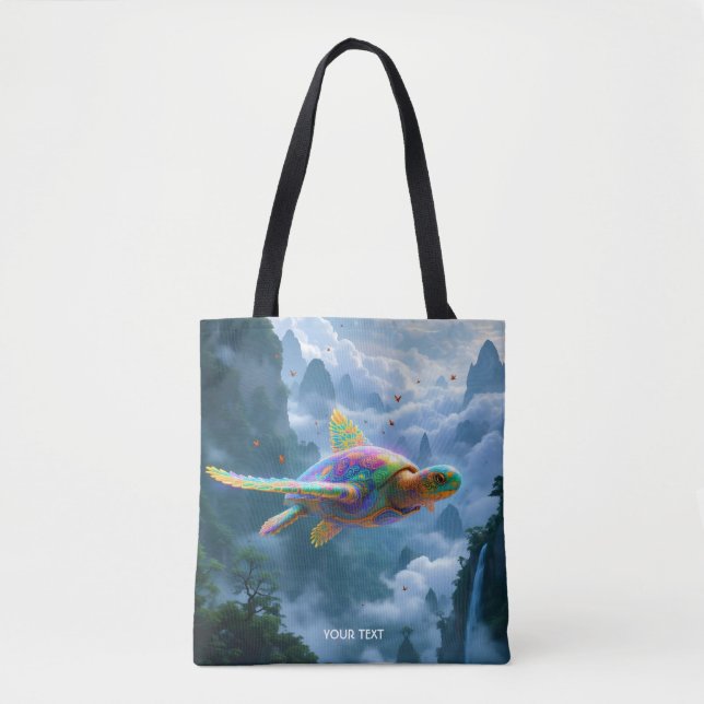 Bolsa Tote Fantasy Cute Voando Tartaruga Arco-Íris (Frente)