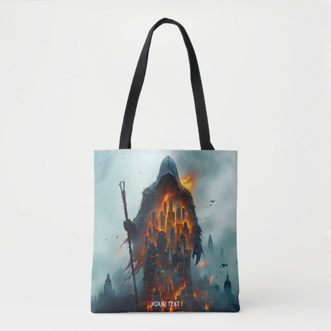 Bolsa Tote Fantasy Cute Wizard Fire City (Frente)