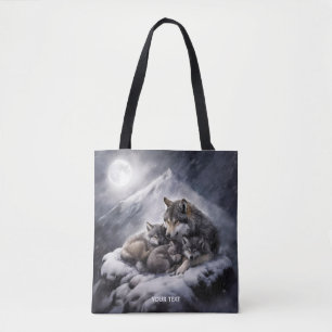 Bolsa Tote Fantasy Cute Wolf Family Winter