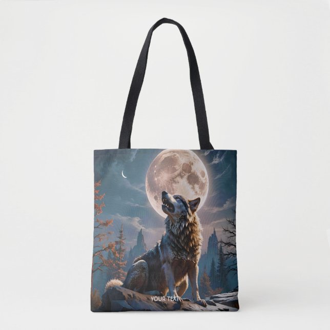 Bolsa Tote Fantasy Cute Wolf Howling To Moon (Frente)