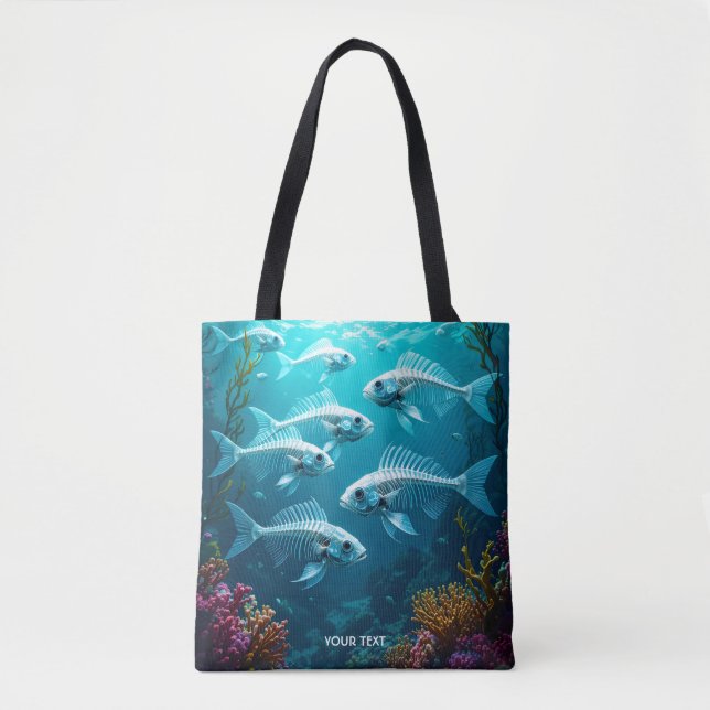 Bolsa Tote Fantasy - Escola de Peixe de Esqueleto (Frente)