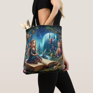Bolsa Tote Fantasy Forest Elves, Faeries Colorida Arte Verde