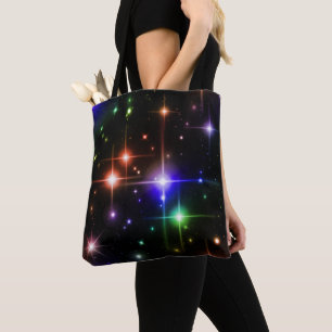 Bolsa Tote Fantasy Night Sky Colorida Sparkle Stars Black