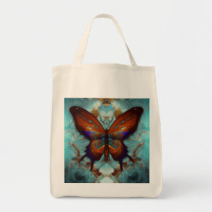 Bolsa Tote Fantasy Steampunk Orange Butterfly Aqua Watercolor