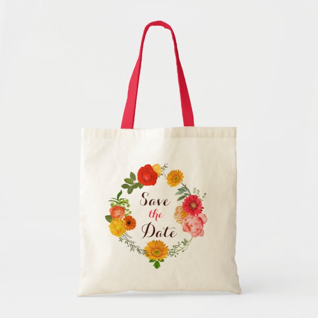 Bolsa Tote Farinha Rosa, Amarela E Vermelha De Flores (Frente)