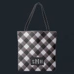 Bolsa Tote Farmhouse Buffalo - Xadrez 3 - Letra Monograma<br><div class="desc">Xadrez de Buffalo da Casa Farmante Cheque 3 Sacos de Tota Monograma - com padrão texturizado de cor d'água em cinzas escuras, preto e esbranquiçado. Com 3 Letras bonito Monograma inicial para primeira, meia e sobrenome. Uma ideia rústica de presente de noiva, ou para segurar toda a benção de casamento...</div>