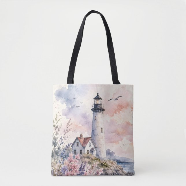 Bolsa Tote Faro Pintado com Aquarela (Frente)