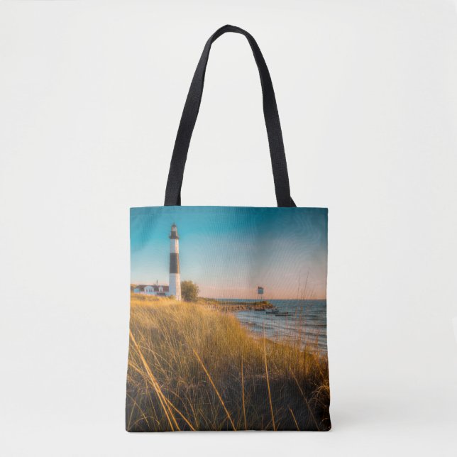 Bolsa Tote Faróis | Farol Grande Sable Ludington, MI (Frente)