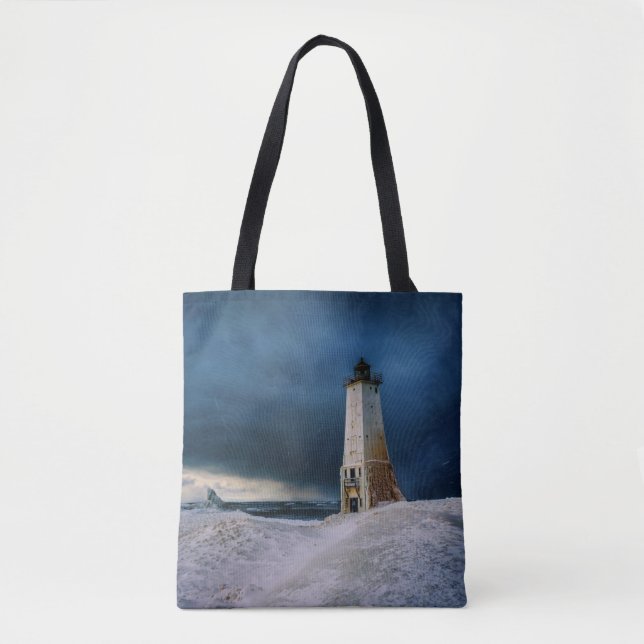 Bolsa Tote Faróis | Lago Frankfort Lighthouse Michigan (Frente)