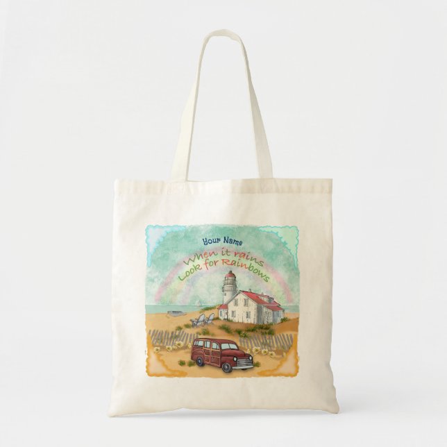 Bolsa Tote Farol Arco-íris da Praia  (Frente)