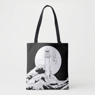Bolsa Tote Farol Bell Rock preto e branco
