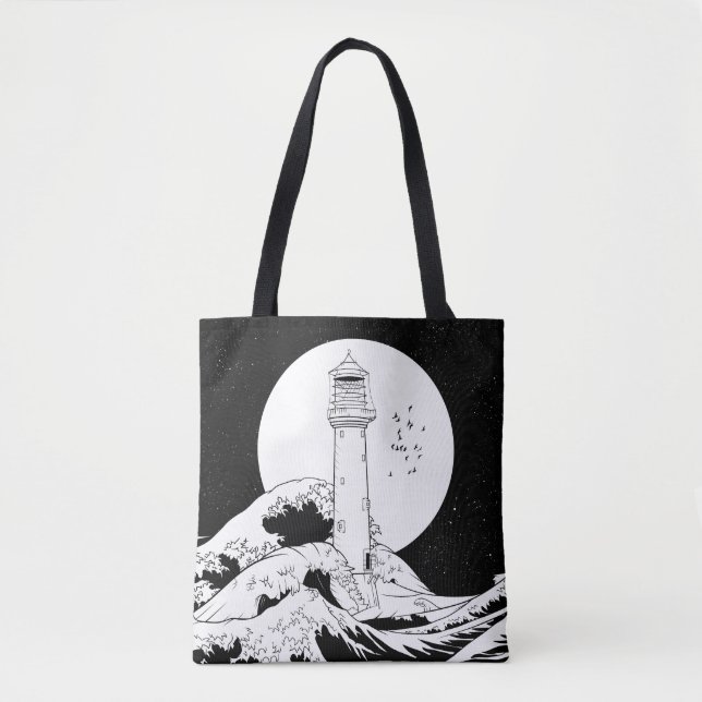 Bolsa Tote Farol Bell Rock preto e branco (Frente)
