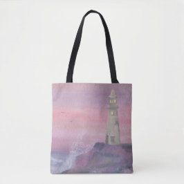 Bolsa Tote Farol Bluff Costeiro Com Céu Rosa