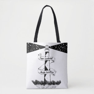 Bolsa Tote Farol de Cape Lookout Preto e Branco