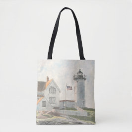 Bolsa Tote Farol de Cape Neddick em Aquarela