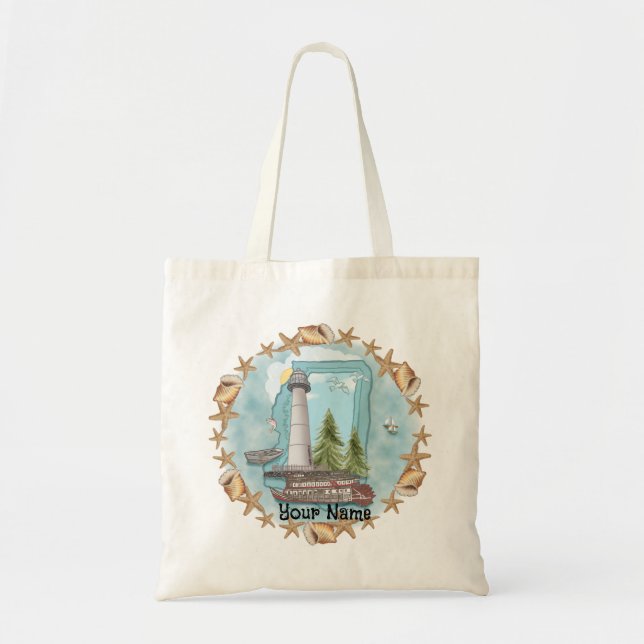 Bolsa Tote Farol de Conchas do Mississippi  (Frente)