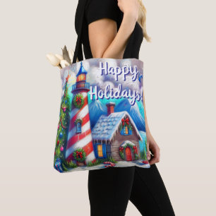Bolsa Tote Farol de Natal Personalizado Náutico
