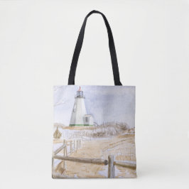 Bolsa Tote Farol de Plymought em Aquarela