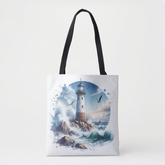 Bolsa Tote Farol de praia costeira (Frente)