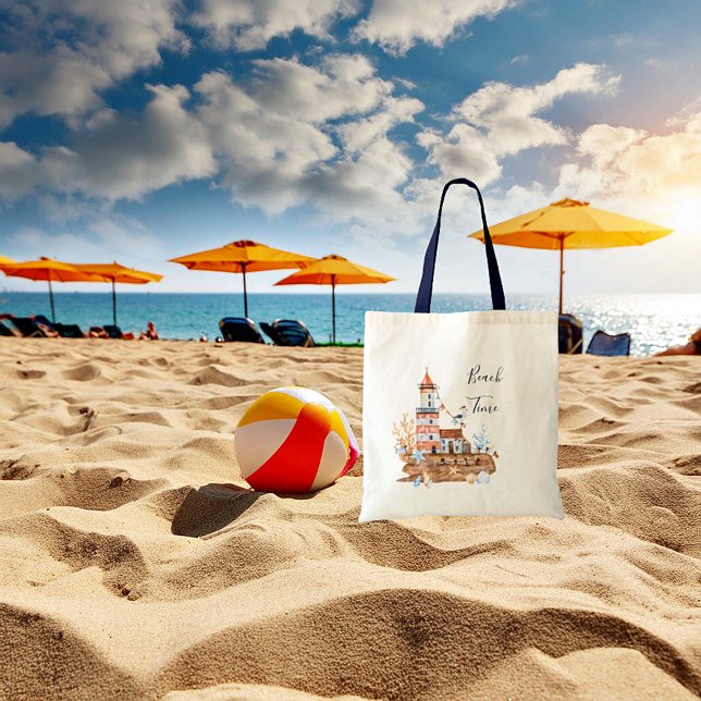 Bolsa Tote Farol de praia em aquarela (Criador carregado)